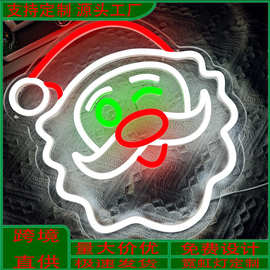 跨境专供圣诞节快乐霓虹灯礼品圣诞老人LED圣诞装饰挂件标识灯