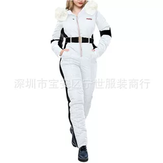 欧美跨境冬季户外时尚连体滑雪服女士运动滑雪套装拉链连帽滑雪服