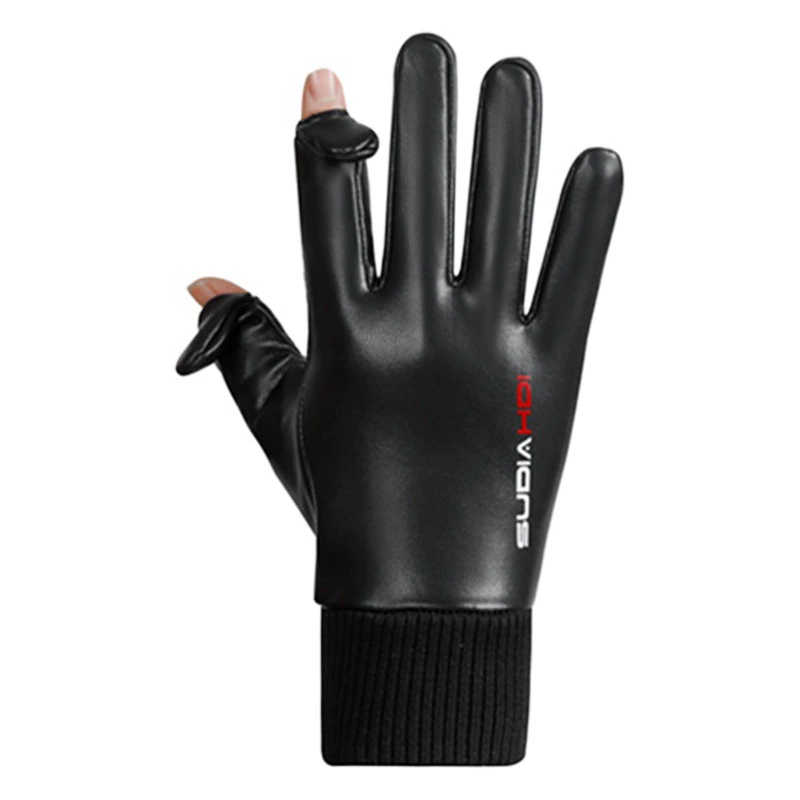 Кожаные перчатки, мужские зимние теплые перчатки на флисовой подкладке, для езды на мотоцикле, Нескользящие водонепроницаемые, откидной сенсорный экран для росы на два пальца