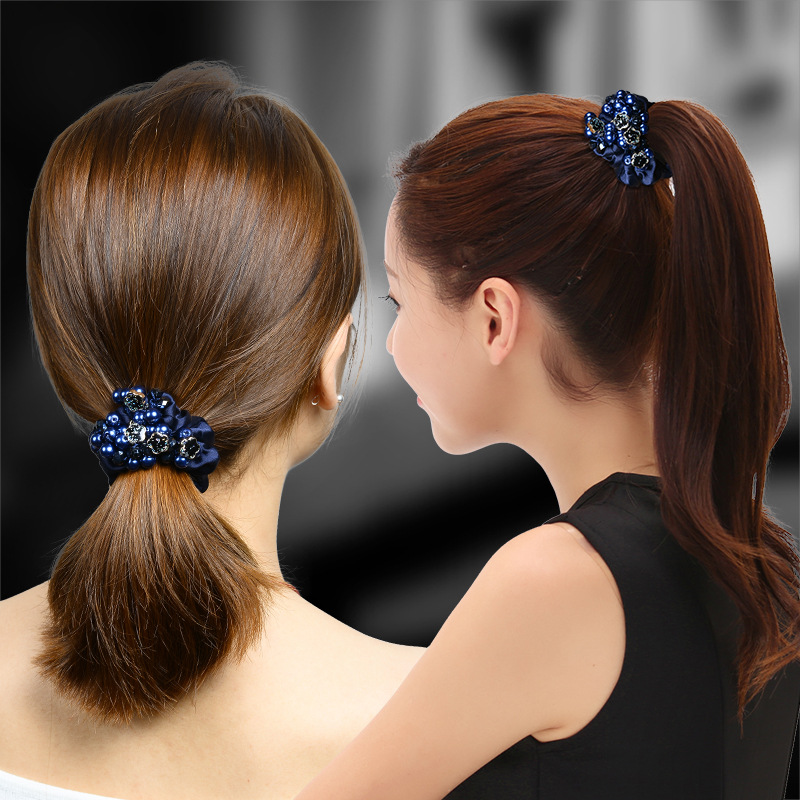 Nuevo estilo banda de goma de cristal perla diadema pulsera de las mujeres grasa salchicha banda de pelo temperamento simple corbata de pelo grande Mori cuerda de pelo de las mujeres