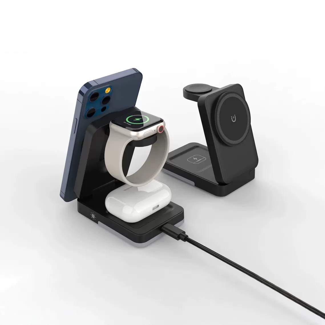 收纳折叠磁吸三合一无线充电器适用于苹果手机手表耳机磁吸充电