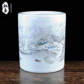 厂家批发 景德镇陶瓷笔筒 仿古笔筒陶瓷器创意时尚办公室书房摆件