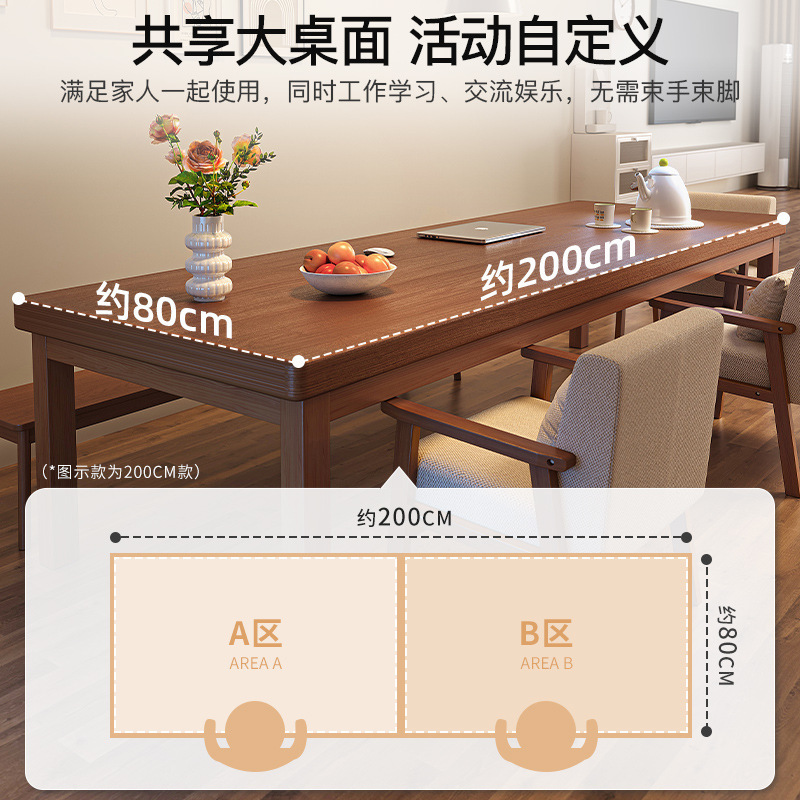 Mesa de comedor de madera maciza con silla, mesa rectangular para comer en la sala de estar, escritorio de computadora de estilo de troncos pequeño simple para el hogar