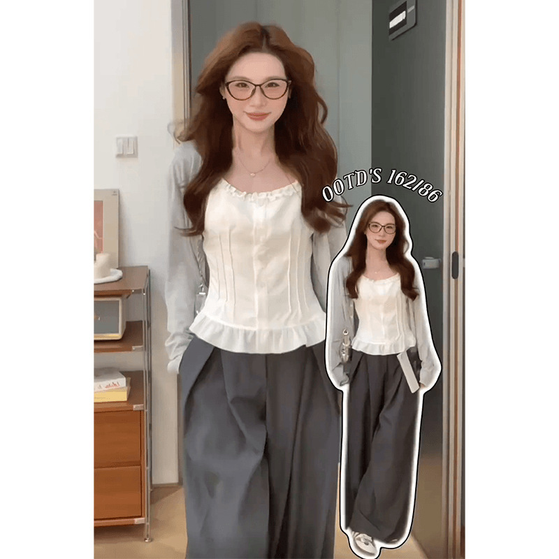 白色吊带防晒开衫外套女新款早秋轻薄上衣搭休闲裤三件套|undefined