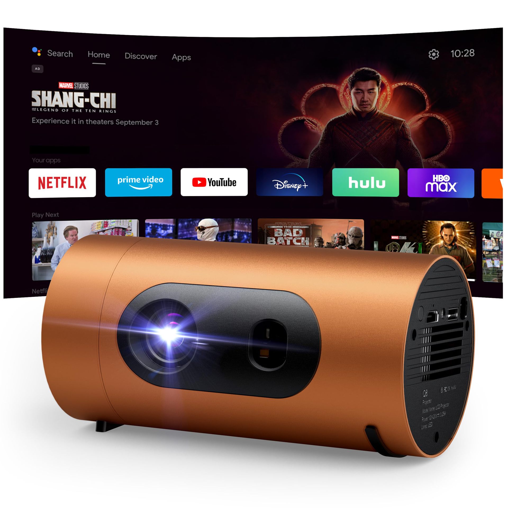 Portable Projector Built-in Apps & Android 14 OS, 1080P FHD