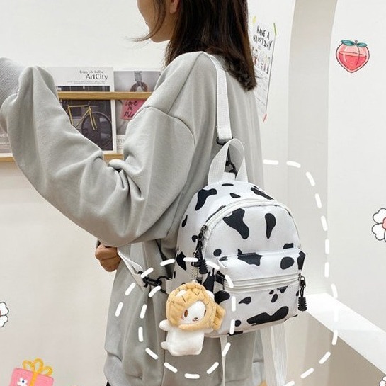 Bag women's bag 2024 new shoulder multi-purpose backpack milk pattern backpack outdoor travel messenger bag ins