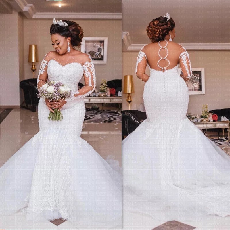 African Bride Wedding Dress Lace Fishtail 2026 New Style Wedding Dress European and American Cross-Border Bride Wedding Long-Sleeved Wedding Dress Autumn and Winter African Bride Wedding Dress Lace Fishtail 2026 New Style Wedding Dress European and American Cross-Border Bride Wedding Long-Sleeved Wedding Dress Autumn and Winter