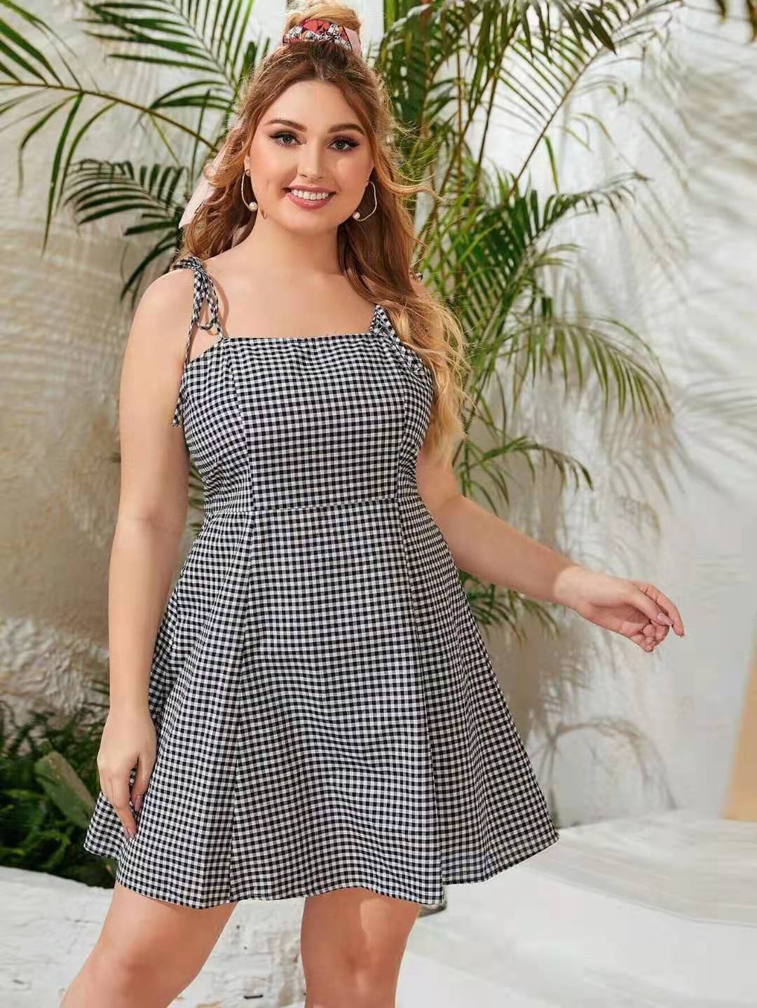 plus size suspender plaid dress NSCX39449