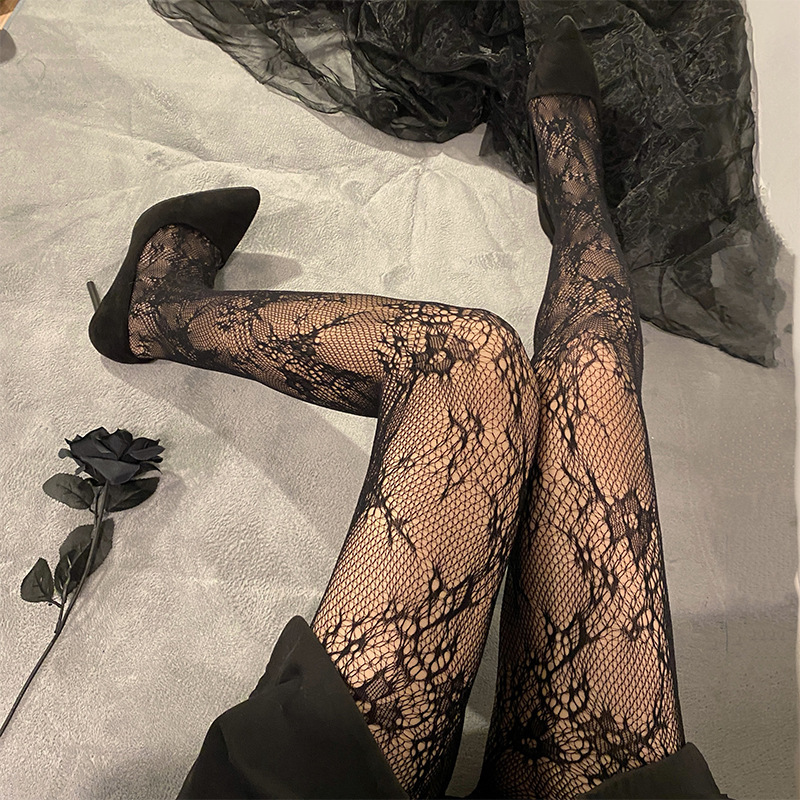 Black Stockings, Sexy Lace, Thin Floral Stockings, Hollow Mesh Stockings, Pantyhose, Fishnet Stockings, Rose Lolita Stockings