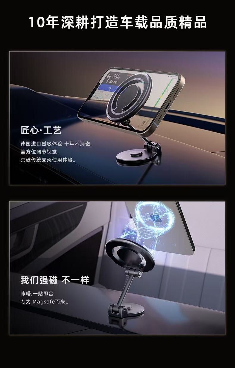 Cross-Border Magnetic Car-Mounted Foldable Phone Holder with 360-Degree Rotation, Adhesive Dashboard Navigation Stand, Portable