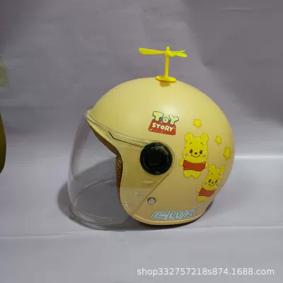 children's helmet boys and girls: Motosiklet kaskı (dəbilqə) - khaki-winnie-the-pooh-transparent-long-mirror-yellow-windmill