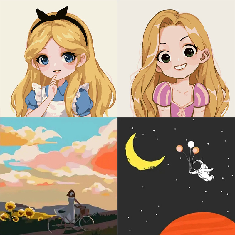 48-hour quick-digital oil painting diy children's hand-painted filling four-palace lattice nine-palace lattice 20*20