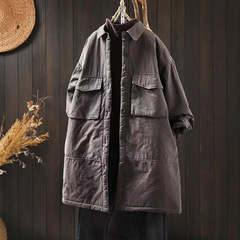 冬の新型の大きいポケットの綿の中の長いタイプの綿服の女性のゆったりした大きいサイズの保温は厚い復古の綿入れの上着のコートの813を厚くします。