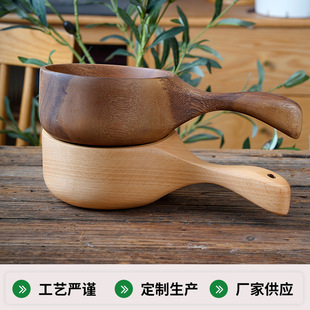 Simple design fine polished large water scoop wooden color natural daily home kitchen tools water scoop