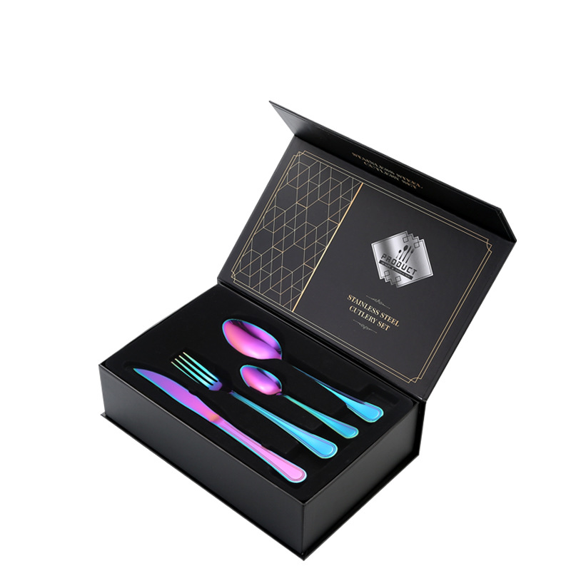 Cuchillo y tenedor de acero inoxidable cuchillo y cuchara de venta transfronteriza conjuntos de 24 piezas conjuntos de doble línea de suministros de hotel caja de regalo conjuntos de cubiertos