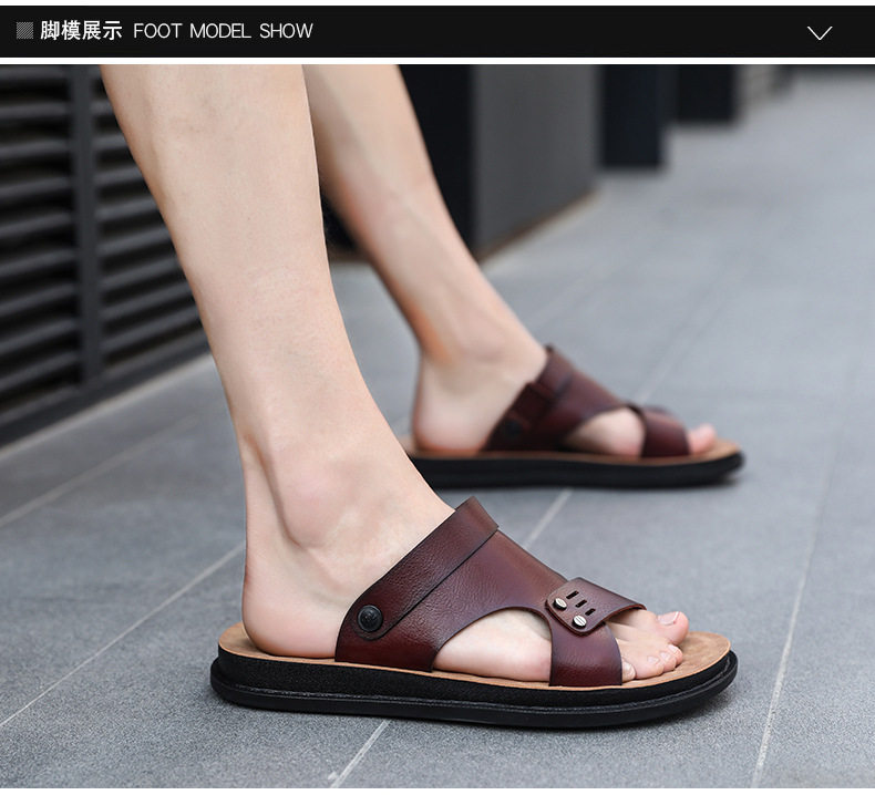 Dép sandal nam quai ngang hở ngón thoáng khí đi biển — Màu nâu, Xanh lam đậm, màu nâu đỏ, Đen toàn bộ chi tiết 12