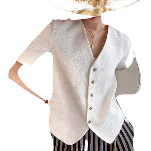 Ladies' 2025 Summer Thin Short Coat with Small Floral Design, Short Sleeve, Small Size, Fitted Collar, Casual Short Top