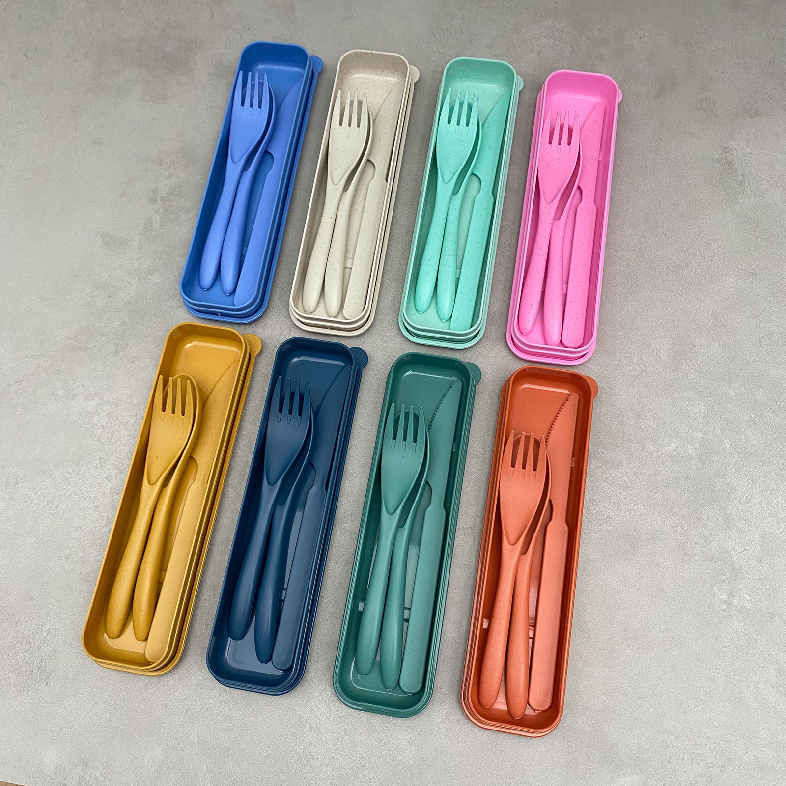 Three-piece Portable Storage Set, Plastic Daily-use Commercial Student Cutlery Gift Box Set_voghion.com