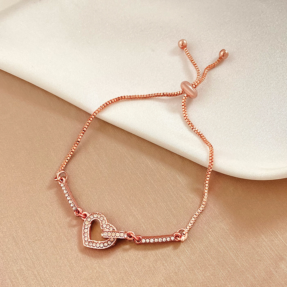 10g Weight Electroplating Gold Plating Process Glam Heart Shape Metal Plating Artificial Pearls Rhinestones Women's Bracelets