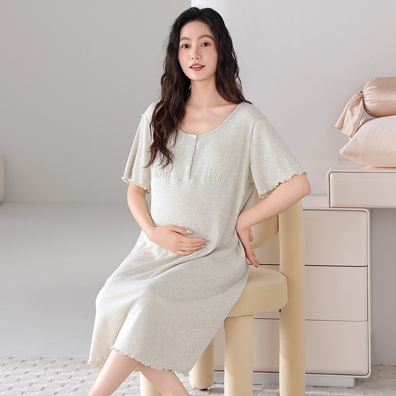 Maternity Short-Sleeved Nightgown Modal Summer Postpartum Breastfeeding Thin Pajamas with Built-In Breast Pads Soft and Skin-Friendly Confinement Clothes Maternity Short-Sleeved Nightgown Modal Summer Postpartum Breastfeeding Thin Pajamas with Built-In Breast Pads Soft and Skin-Friendly Confinement Clothes