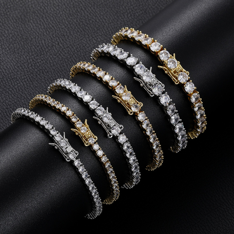 3mm 4mm 5mm Tennis Bracelet European and American Hip-Hop Jewelry Copper Micro-Inlaid Zircon Single Row Zircon Bracelet Wholesale in Stock
