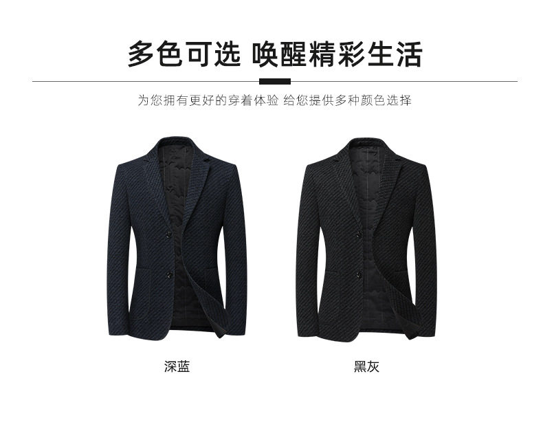 Áo vest nam dáng thon nhồi bông dày dặn không cần ủi phong cách Hàn Quốc, áo khoác tây đơn giữ ấm — Xanh lam đậm, Đen Xám chi tiết 2