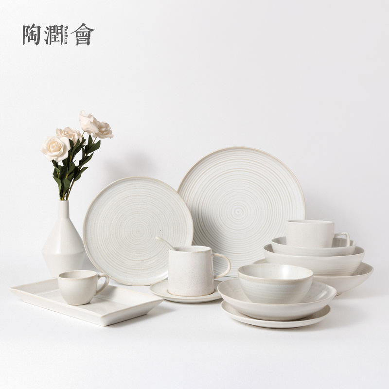 Cloud Hide Ceramic Bowl Tableware Hotel Bowl Soup Bowl Dish Plate Set Household Bone Plate Underglaze Japanese Retro High-Value Aesthetic