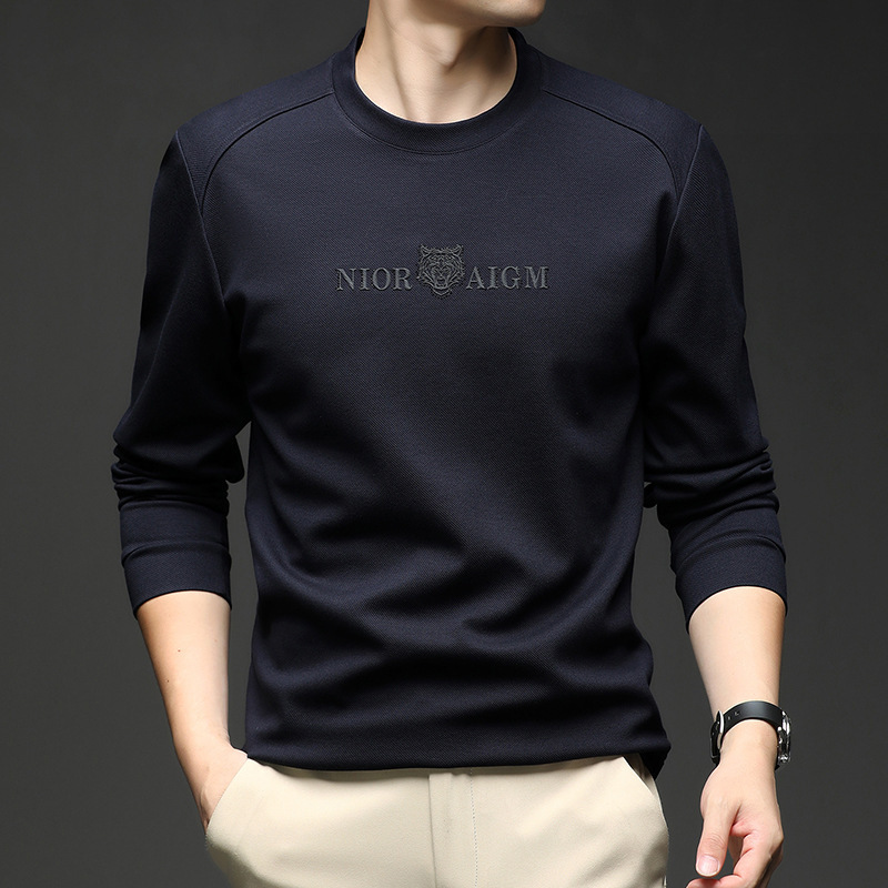 Men's Round Neck Sweatshirt 2025 Autumn and Winter New Fashion Fashion Casual Young and Middle-Aged Men's Loose T-Shirt Beige