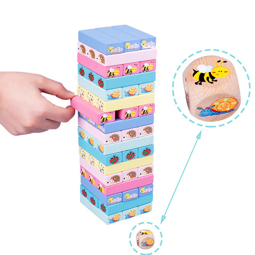 Children's wooden 51-piece stacking high digital colorful animal Jenga stacking stacking building blocks educational toy