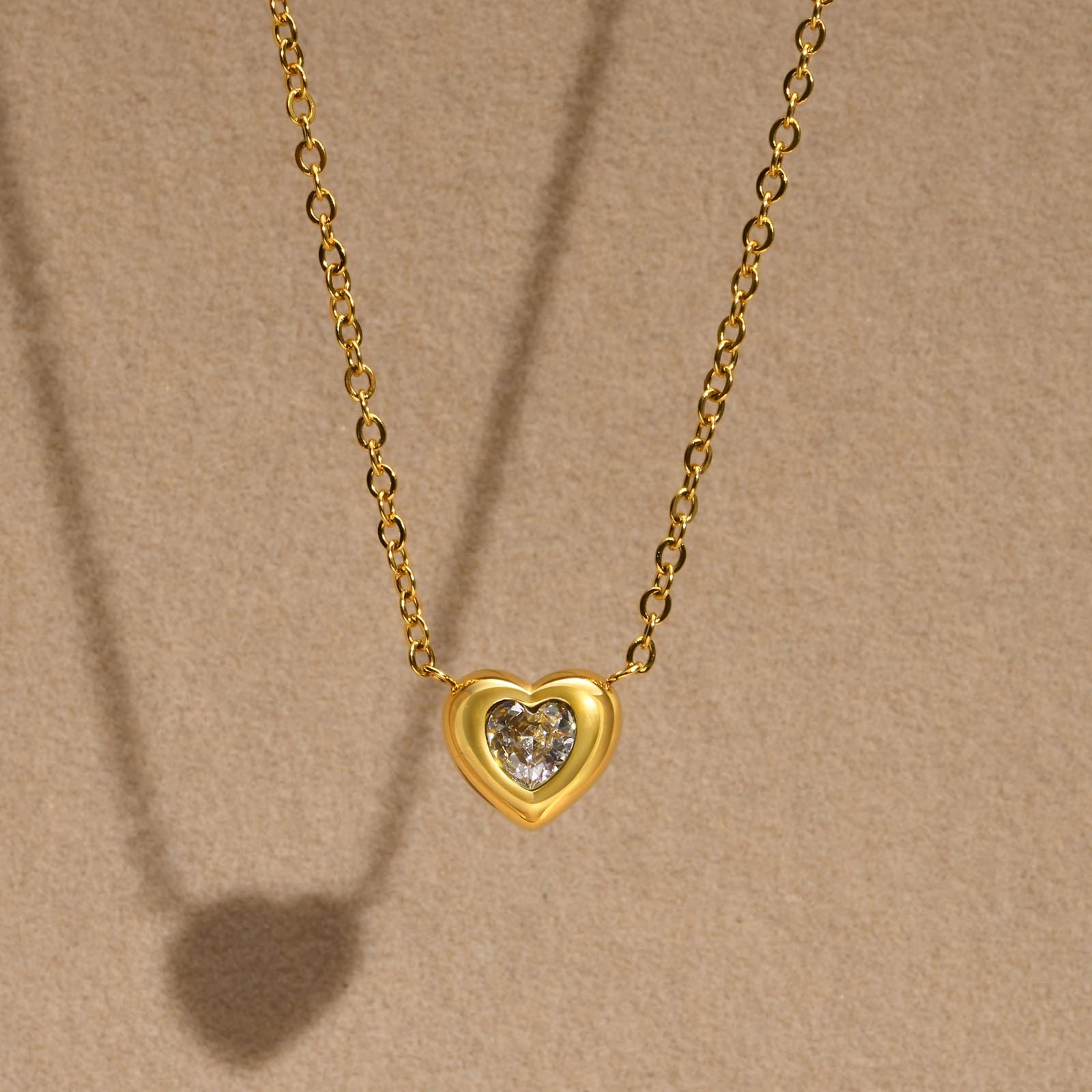 201 Stainless Steel Pendant Material Wholesale Jewelry Simple Style Classic Style Heart Shape 201 Stainless Steel Zircon 18K Gold Plated Plating Inlay Pendant Necklace