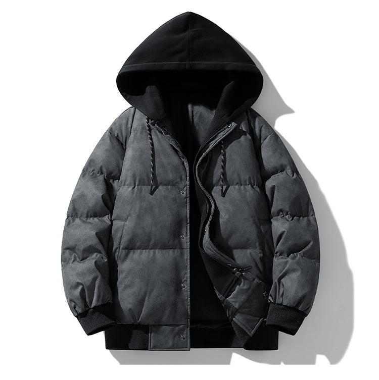 Giacca invernale da uomo in cotone con cappuccio - Cappotto spesso e caldo, design bicolore alla moda, opzioni nero/grigio/viola_voghion.com