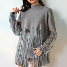 时尚潮流慵懒风流苏针织毛衣女春季新款半高领宽松休闲设计感上衣