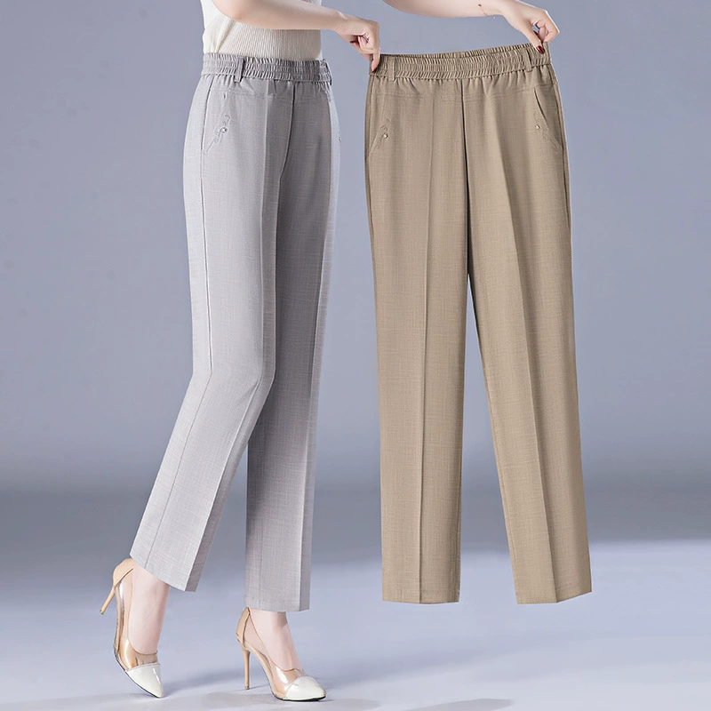 Льняные льняные брюки среднего и пожилого возраста Новые мамы брюки летние тонкие мамы среднего возраста брюки прямые брюки