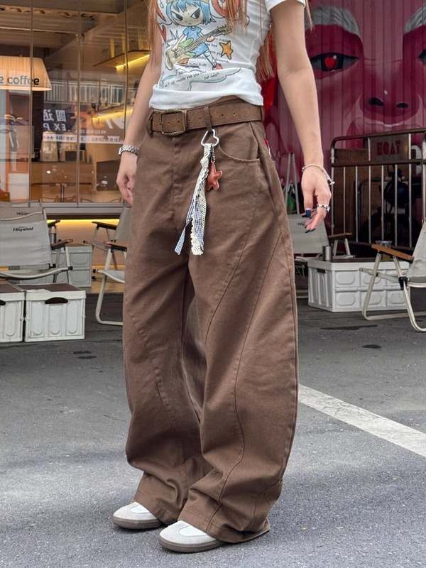 街头复古星星字母刺绣牛仔裤女美式小众设计感直筒宽松阔腿长裤子|undefined