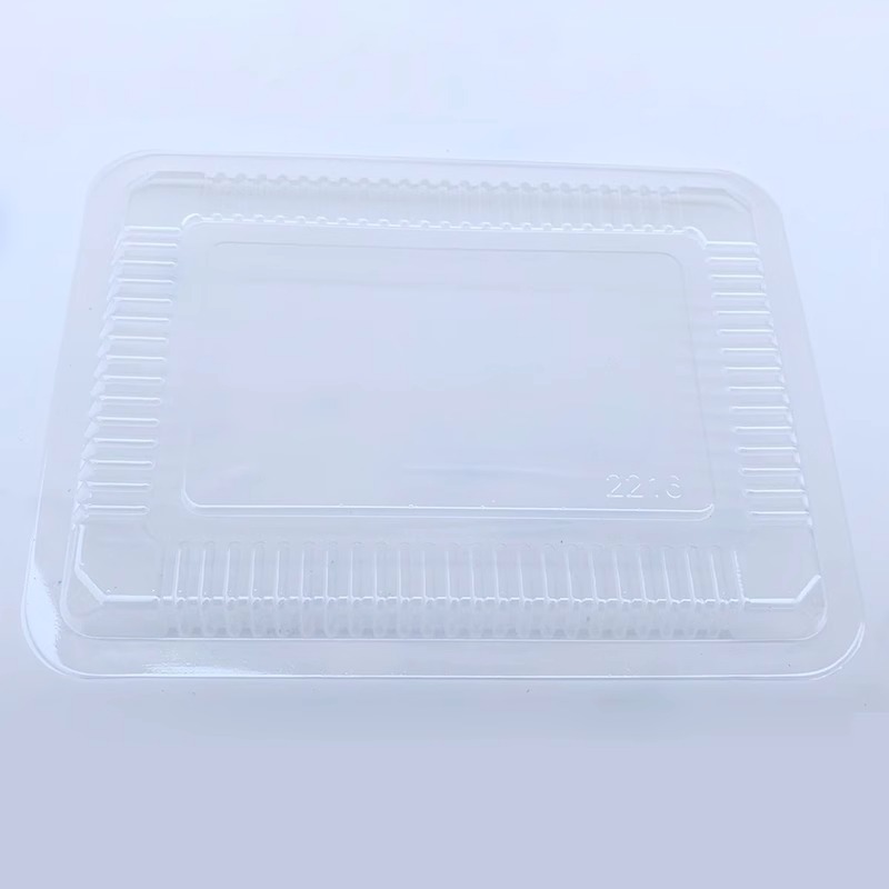 Caja de papel de estaño para barbacoa cubierta de plástico separada cubierta antivaho de grado alimenticio engrosada para llevar tazón de papel de aluminio rectangular tapa a juego