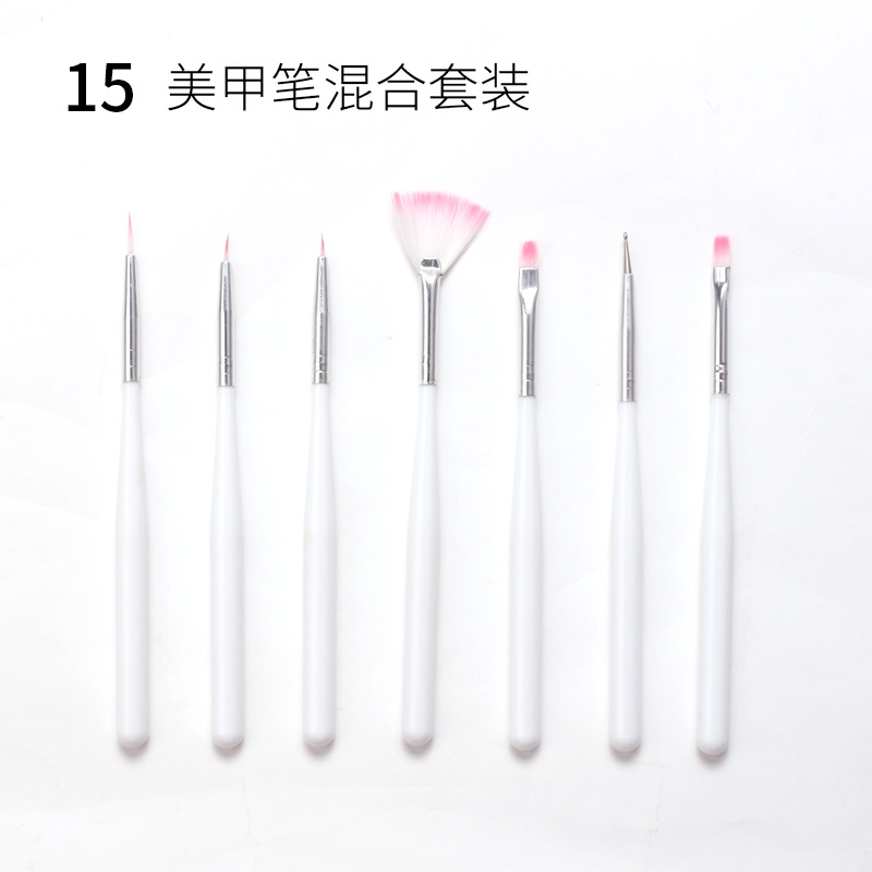 Cruz-frontera manicura 15 piezas conjunto pluma de fototerapia pluma de cristal pluma de silicona taladro de la pluma dibujo línea pintura cepillo colección