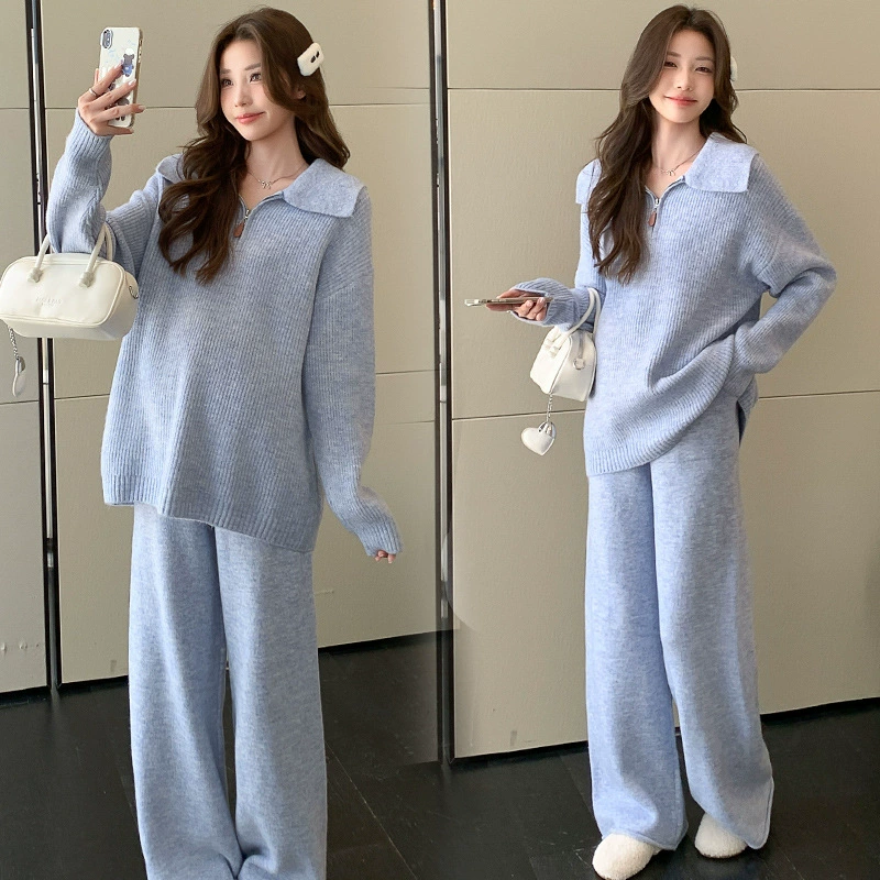 Demi-season thermal underwear, fashionable sweater with zipper for leisure, set, city style, oversize