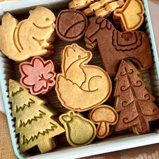 Autumn cartoon fox biscuit mold maple squirrel fruit cookie sugar three-dimensional hand-pressed printing model