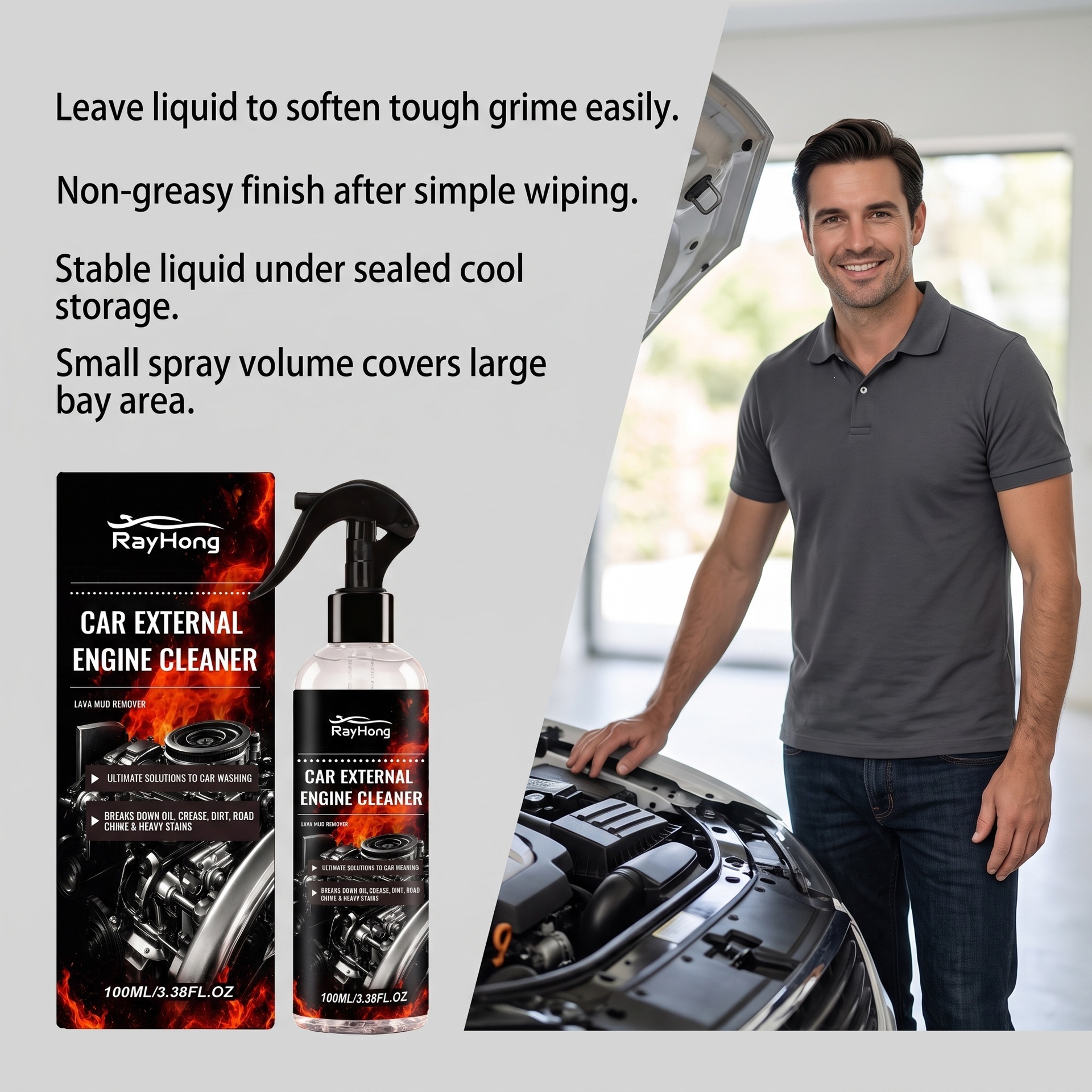 RAYHONG Engine Compartment Cleaner Waterless Oil Sludge Remover Gentle Decontamination Engine Compartment Renovation Maintenance Agent
