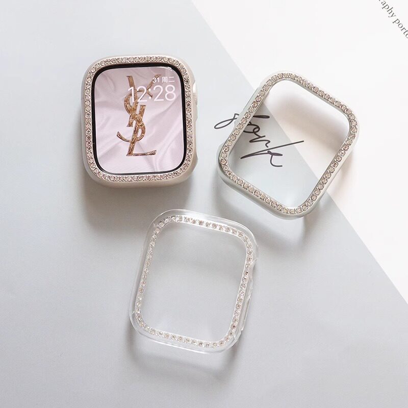 Suitable for iWatch Watch Protective Case with Diamonds and Rhinestones, Apple S10 Half-Cover S9 Watch Case with Diamond-Encrusted Pc Frame Hard Case