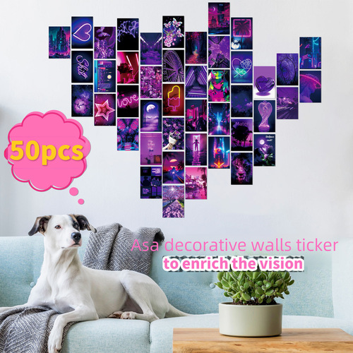50 Purple Love Dream Wall Decor Card Cross-border Postcard Greeting Card Handmade Material Wall Card