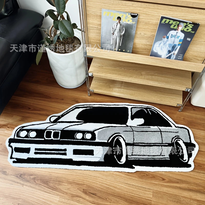 Cross-Border Cool Car Imitation Cashmere Floor Mats, Car Fan Decoration, Non-Slip Foot Mats, Easy-Care Entryway Doormats