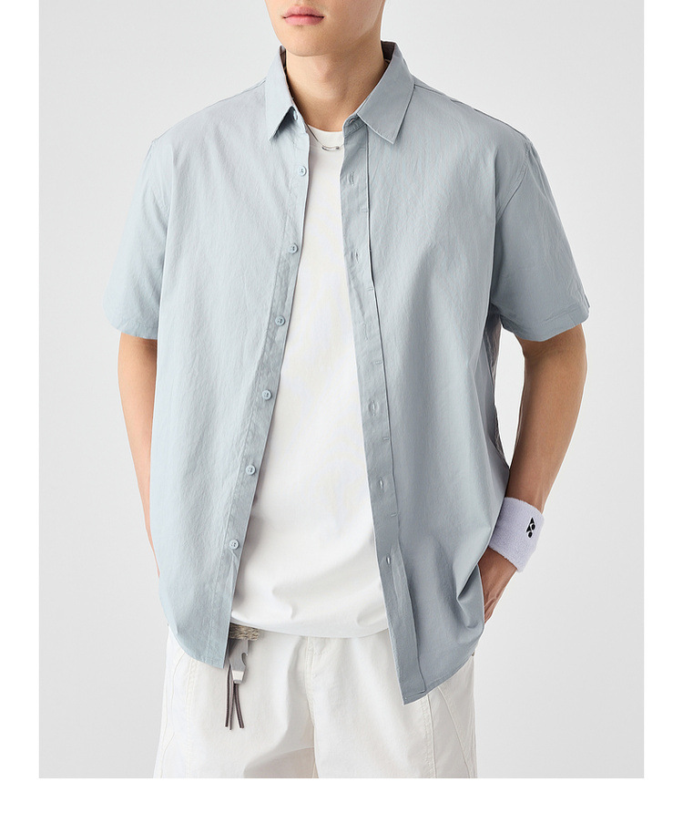 Áo sơ mi nam ngắn tay cotton trơn phong cách mới — Màu đen chi tiết 27
