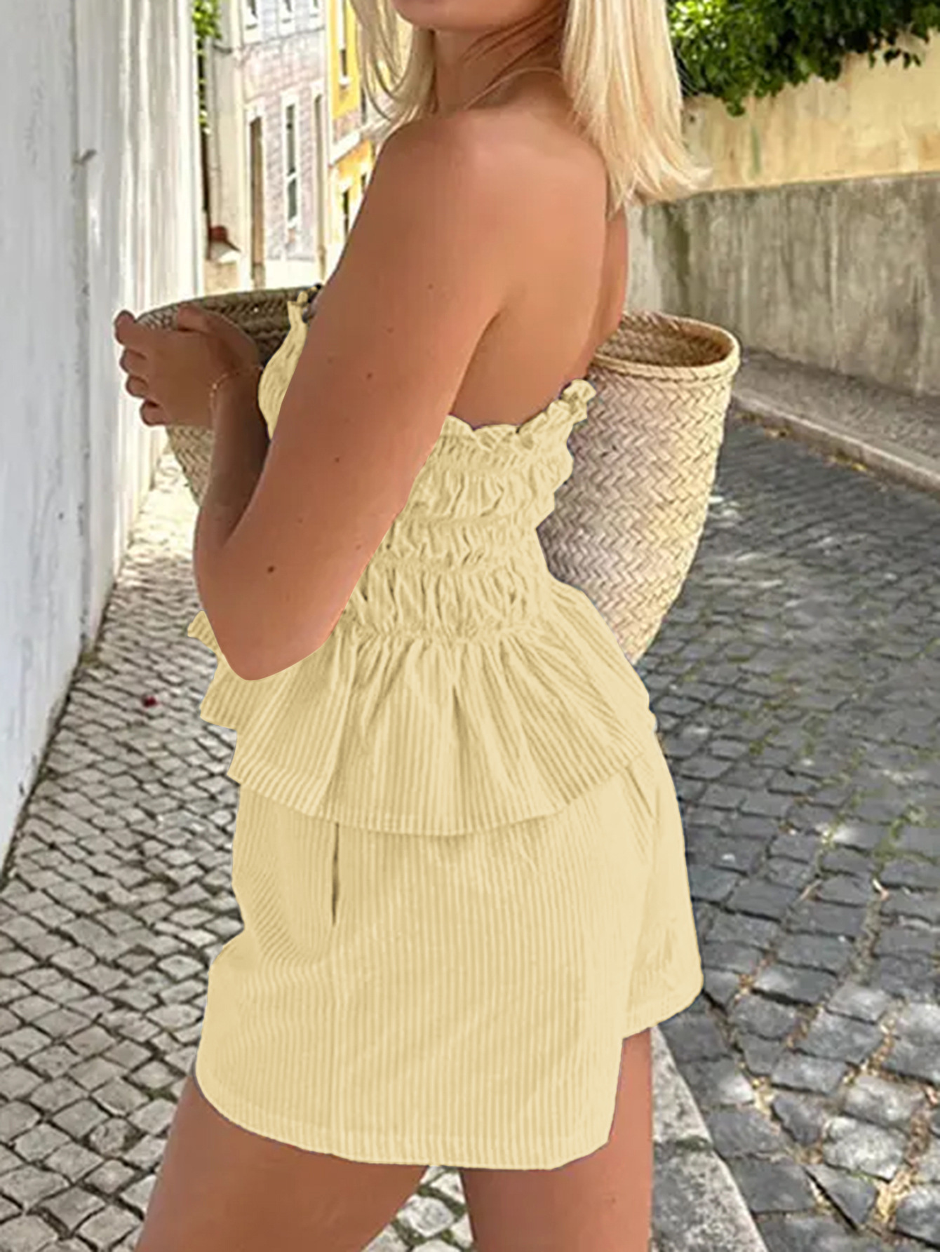 200g Weight Sleeveless Sleeve Length Polyester, Viscose fiber Fabric Type Shorts Co-ord Set Sets Type 2 Pieces Set Quantity Daily Occasion Strapless Neckline Slim Fit Type Stripe Pattern Summer Season Women's Gender Casual Style Daily Women's Casual Stripe Polyester Viscose Fiber Shorts Co-ord Set Shorts Sets 5