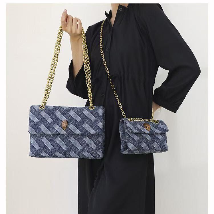 Cross-Border Hot-Selling Chain Small Square Bag for Women, Versatile Woven Denim Eagle Head Bag, European and American Popular Shoulder Crossbody Bag for Women Cross-Border Hot-Selling Chain Small Square Bag for Women, Versatile Woven Denim Eagle Head Bag, European and American Popular Shoulder Crossbody Bag for Women