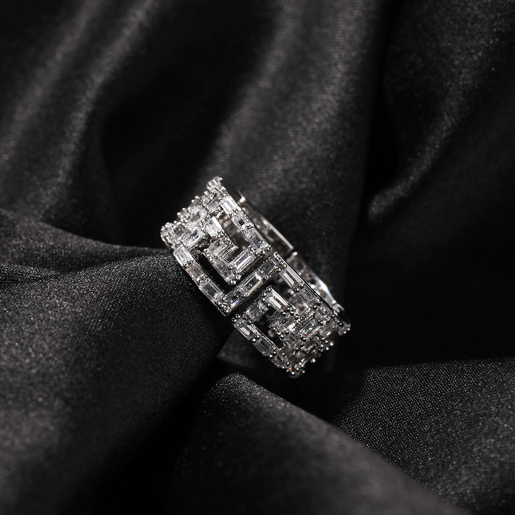 Retro Square Zircon Ring For Men Creative Hollow Copper Hip Hop_voghion.com