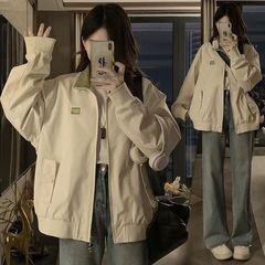 国潮牌美式复古熊猫连帽冲锋衣外套女春秋宽松情侣夹克工装上衣服