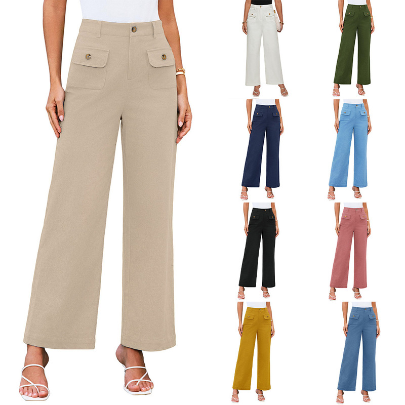 Amazon European and American 2026 Women's High-Waisted Wide-Leg Pants, Stretchy Long Pants, Formal Casual Pants with Pockets, Lazy Style