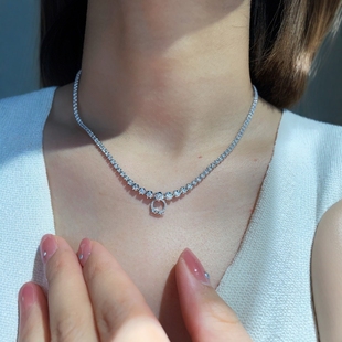 Light Luxury Full Diamond Round Diamond Buckle Universal Chain Necklace All-match Chain Clavicle Chain Inlay Elegant Niche Design Advanced Sense