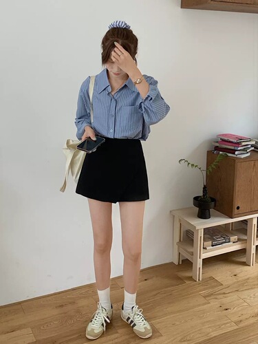 Irregular Design High-Waisted Slimming Skirt-Pants for Women, Spring and Summer New Slimming Tummy Covering College Style Suit Shorts